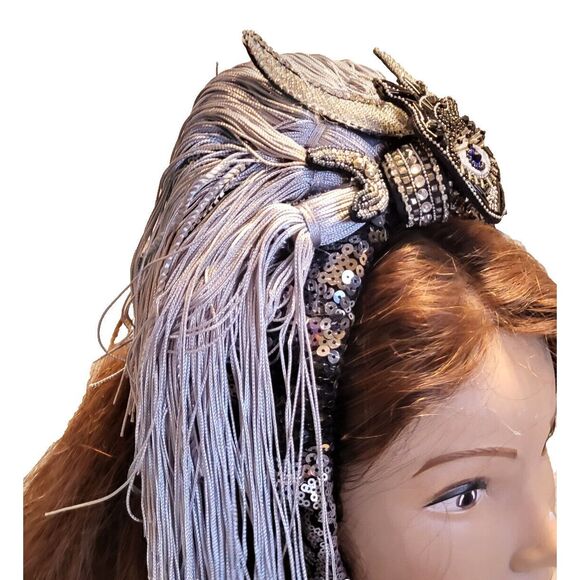 Moon Goddess Dark Heart Festival Headpiece Silver and Black by Brebitz Haloween - Picture 2 of 12